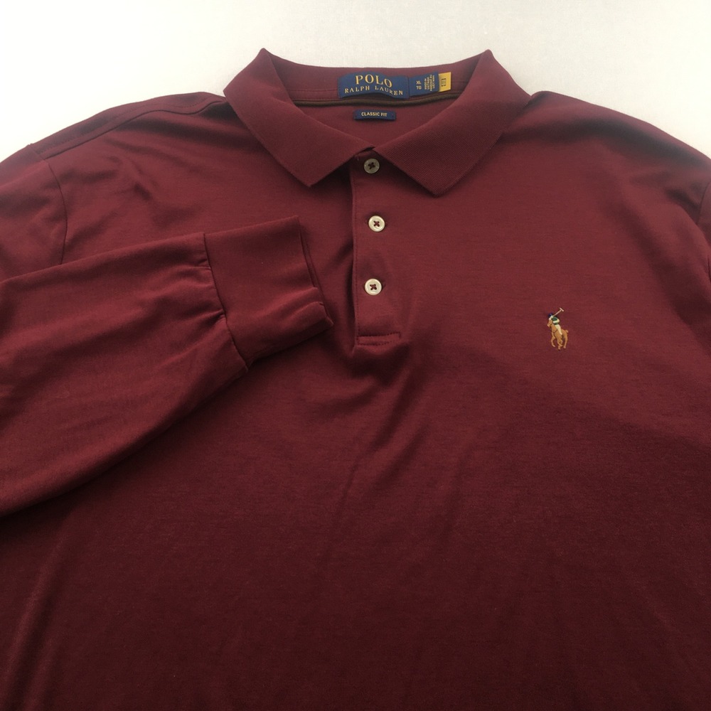 Polo Ralph Lauren Polo Shirt Men XL Burgundy Long Sleeve Classic Fit Cotton